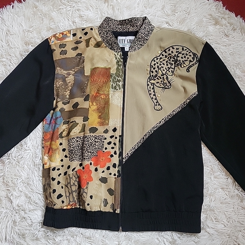 Vintage 90s Animal Print Patchwork Jacket Zip Up Golden Girls Style City Girl S